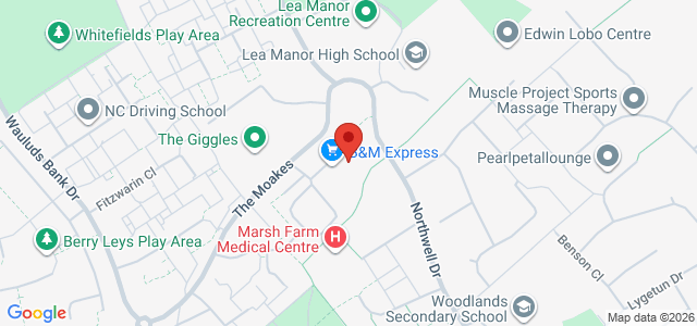 Map showing Marsh Farm Fish & Chips in Luton